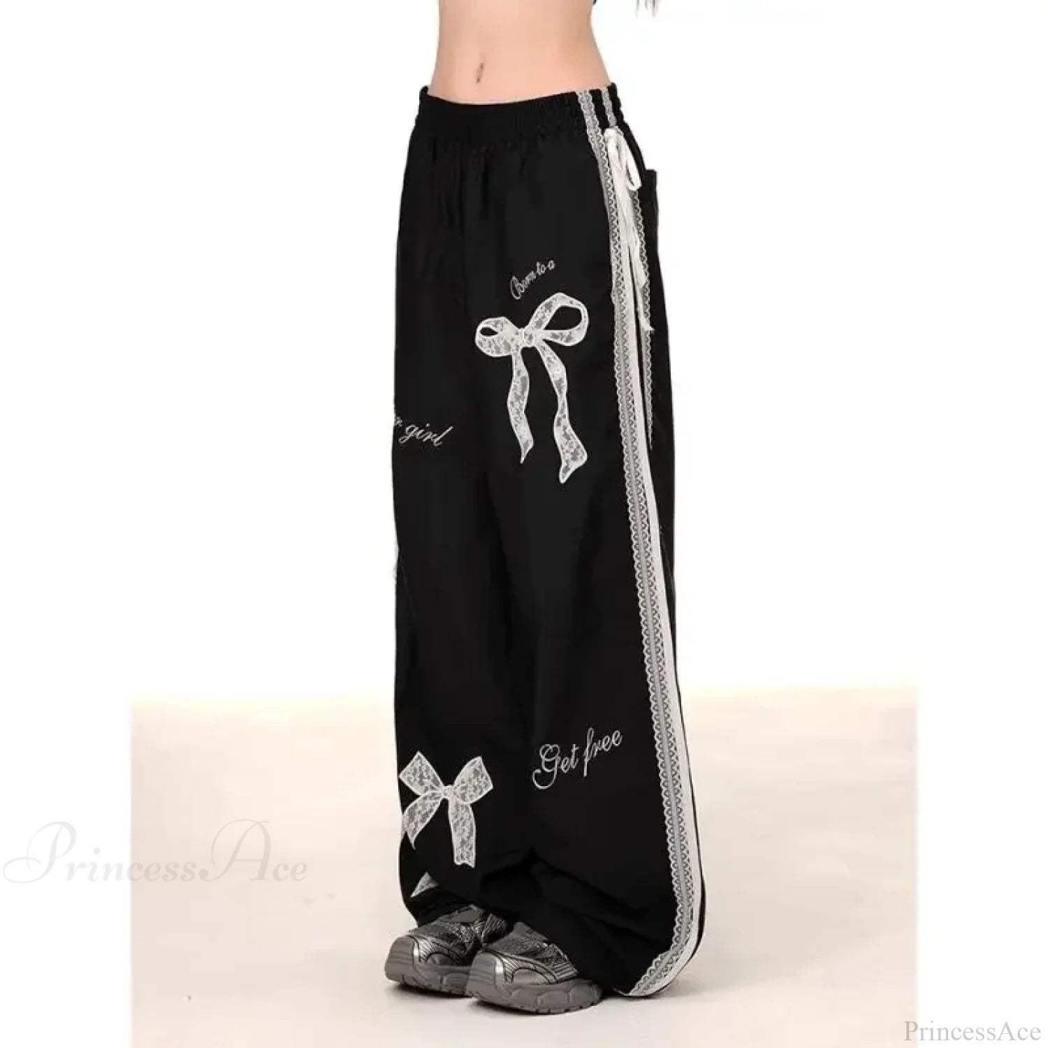 Black Bow Lace Y2K Women Vintage Pants