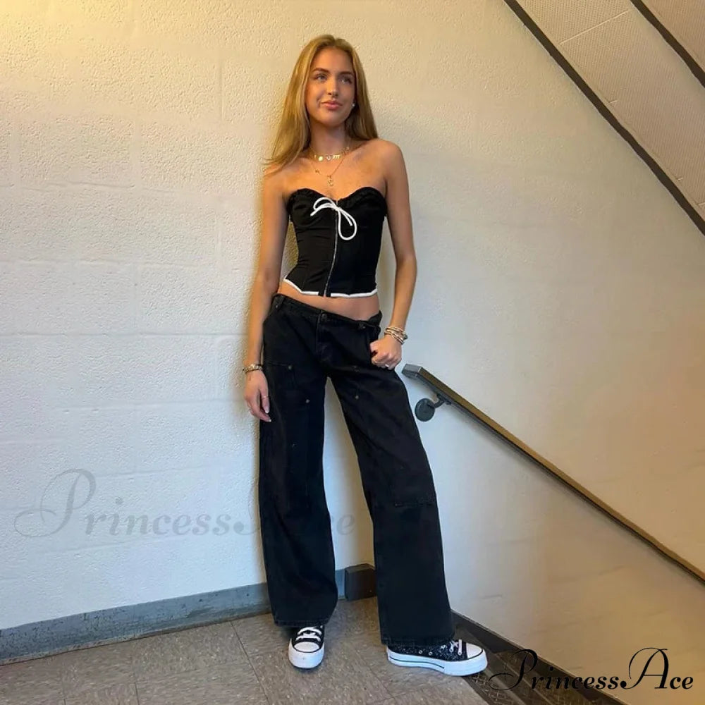 Black Bow Stylish Hook Crop Top