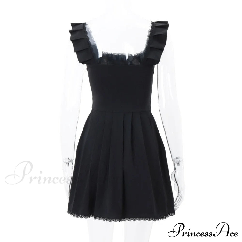 Black Corset Square Neck Graceful Frill Strap Mini Dress
