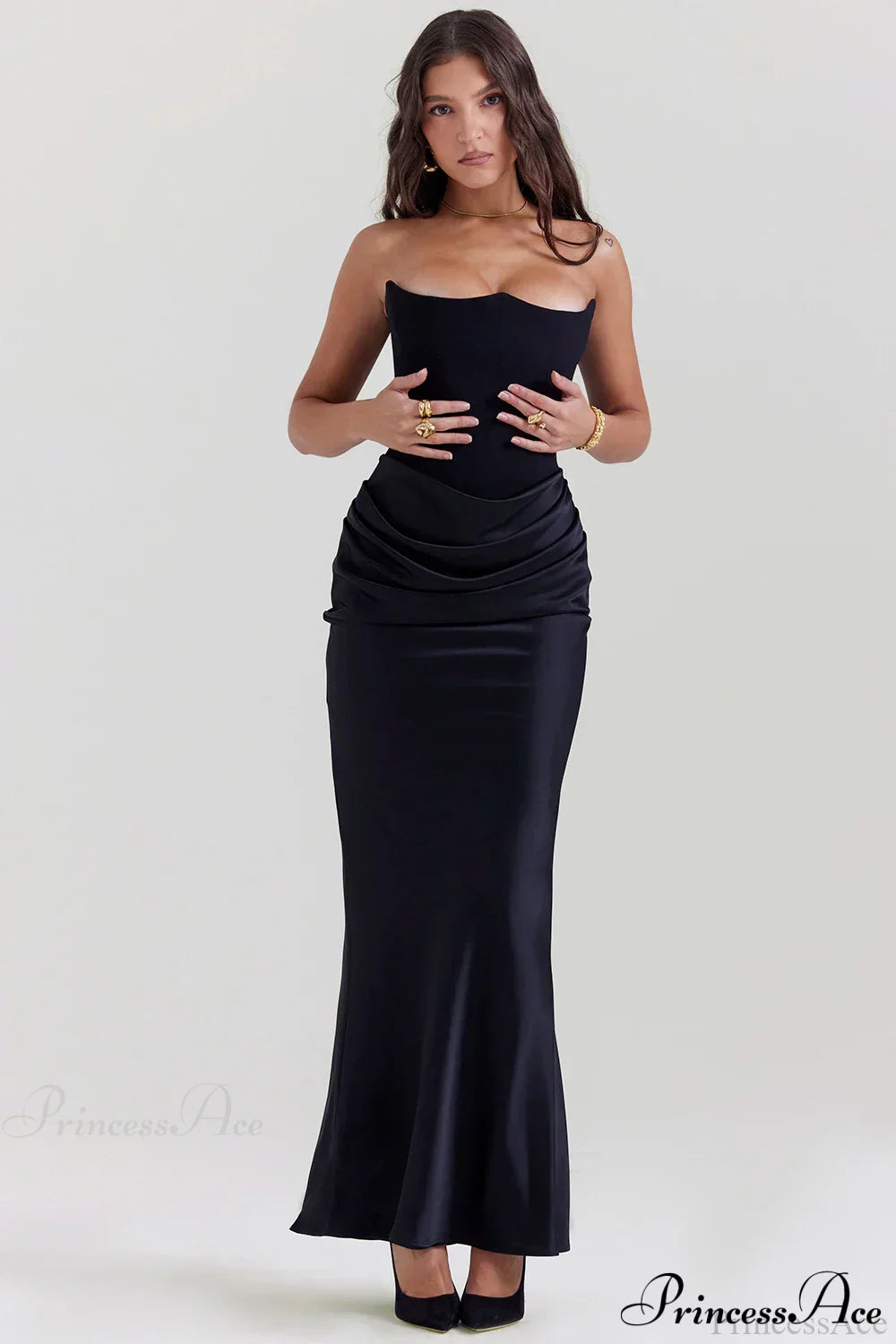 Black Corset Tube Charming Satin Maxi Dress