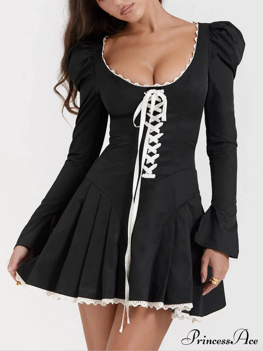 Black&Cream Pleated Stylish Mini Dress Black / S Dresses