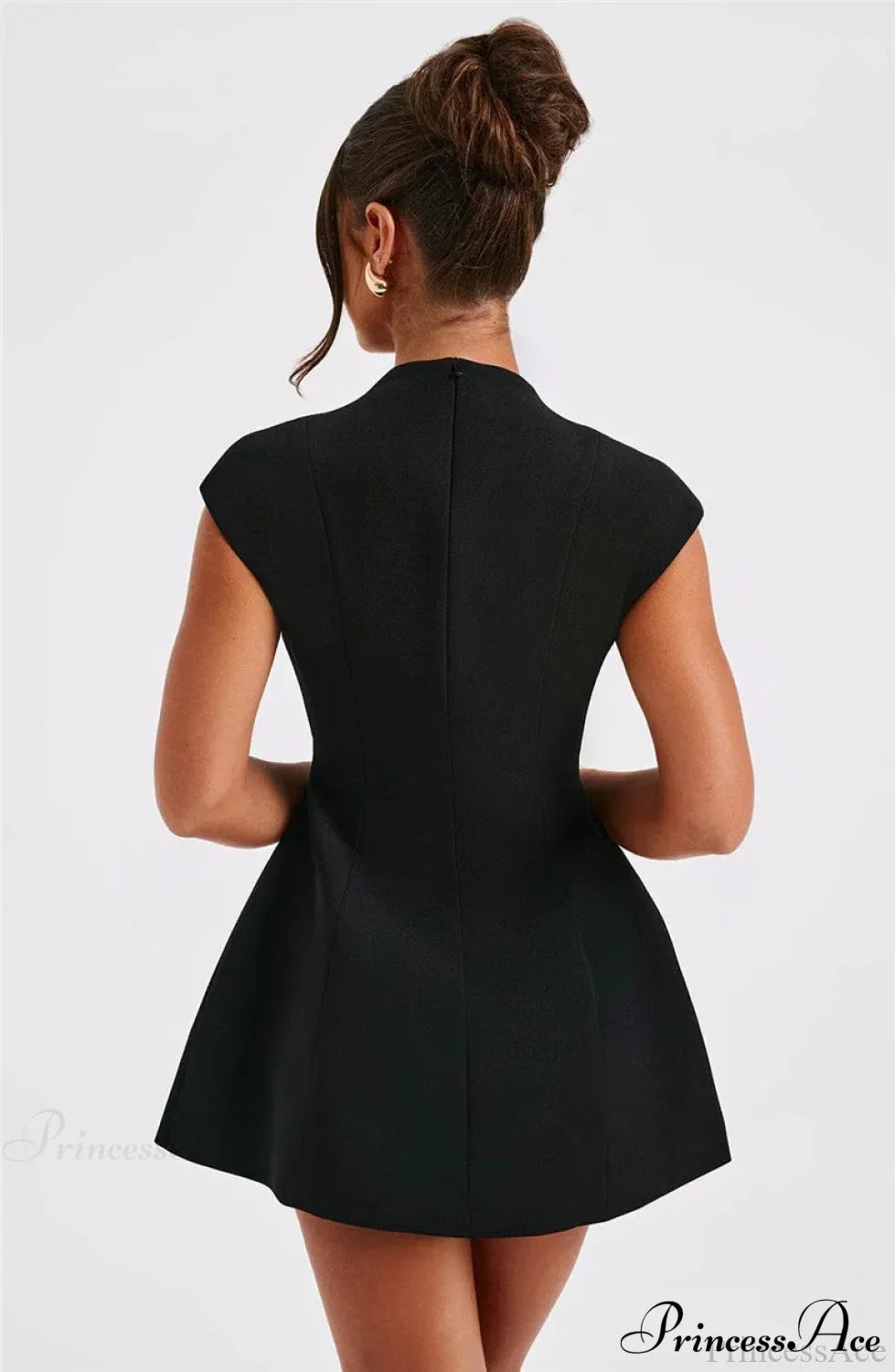 Black Deep Neck Short Graceful Sleeve Solid Mini Dress