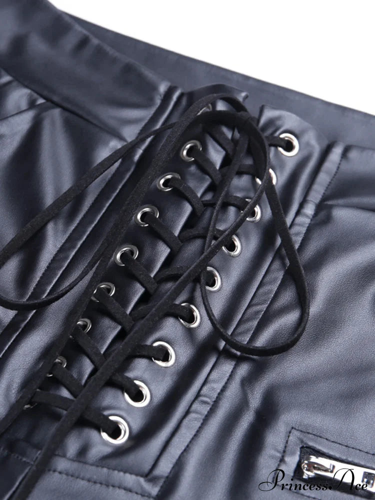 Black Faux Pu Leather Pencil Pants