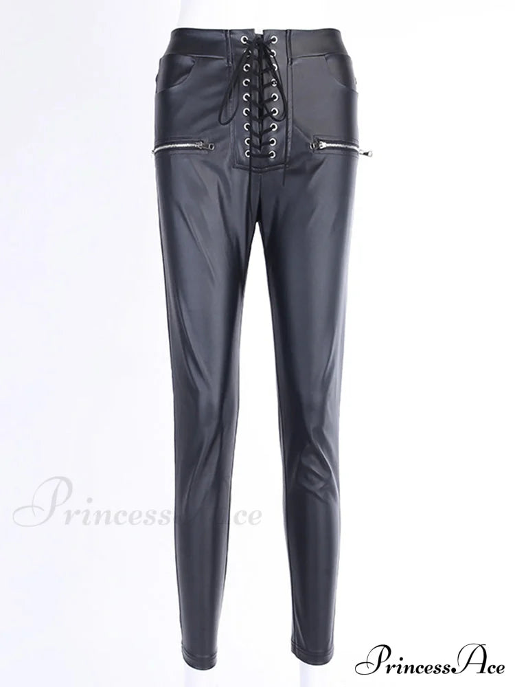 Black Faux Pu Leather Pencil Pants