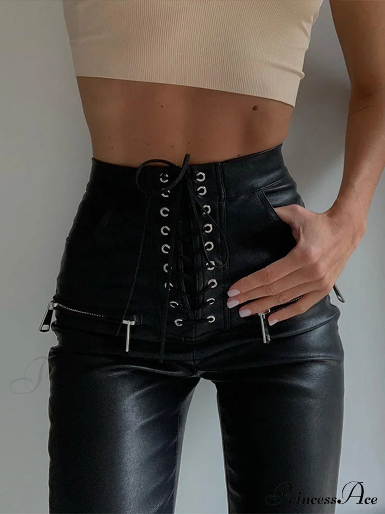 Black Faux Pu Leather Pencil Pants