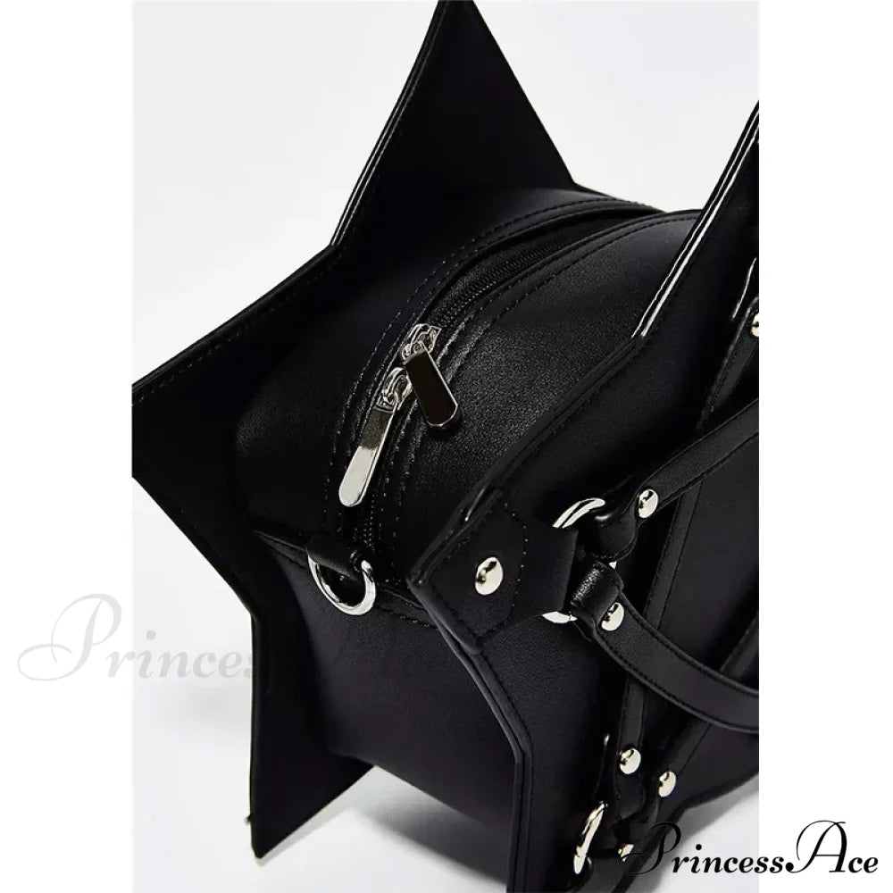 Black Gothic Pentagram Unisex Punk Designer Casual Retro Fashion Leather Bag Halloween