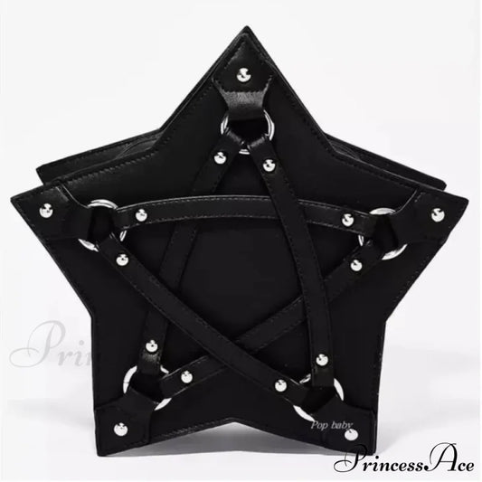 Black Gothic Pentagram Unisex Punk Designer Casual Retro Fashion Leather Bag Halloween