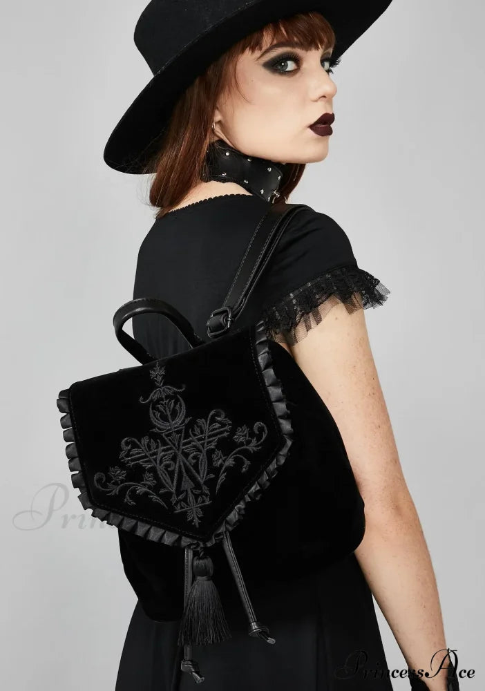 Black Gothic Velvet Witch Harajuku Magic Embroidery Dark Punk Rock Shoulder Bag Halloween