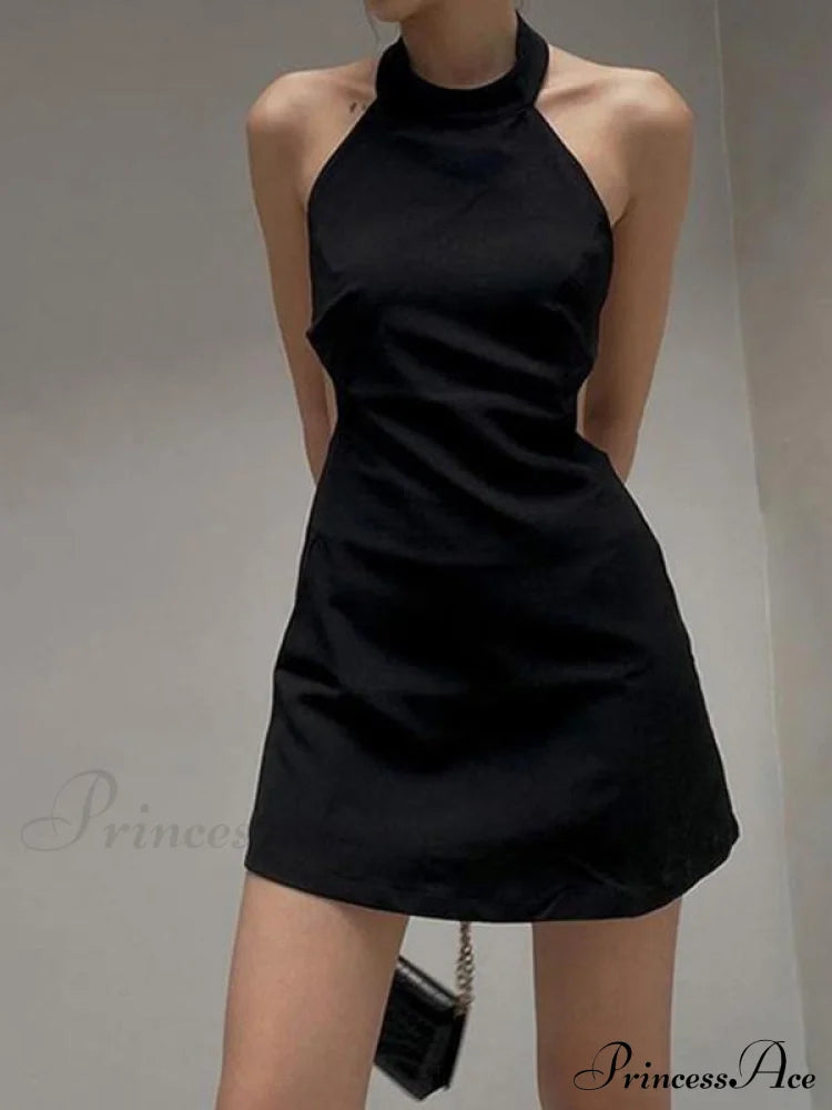 Black Halter Graceful Crop Cami Top Mini Dresses