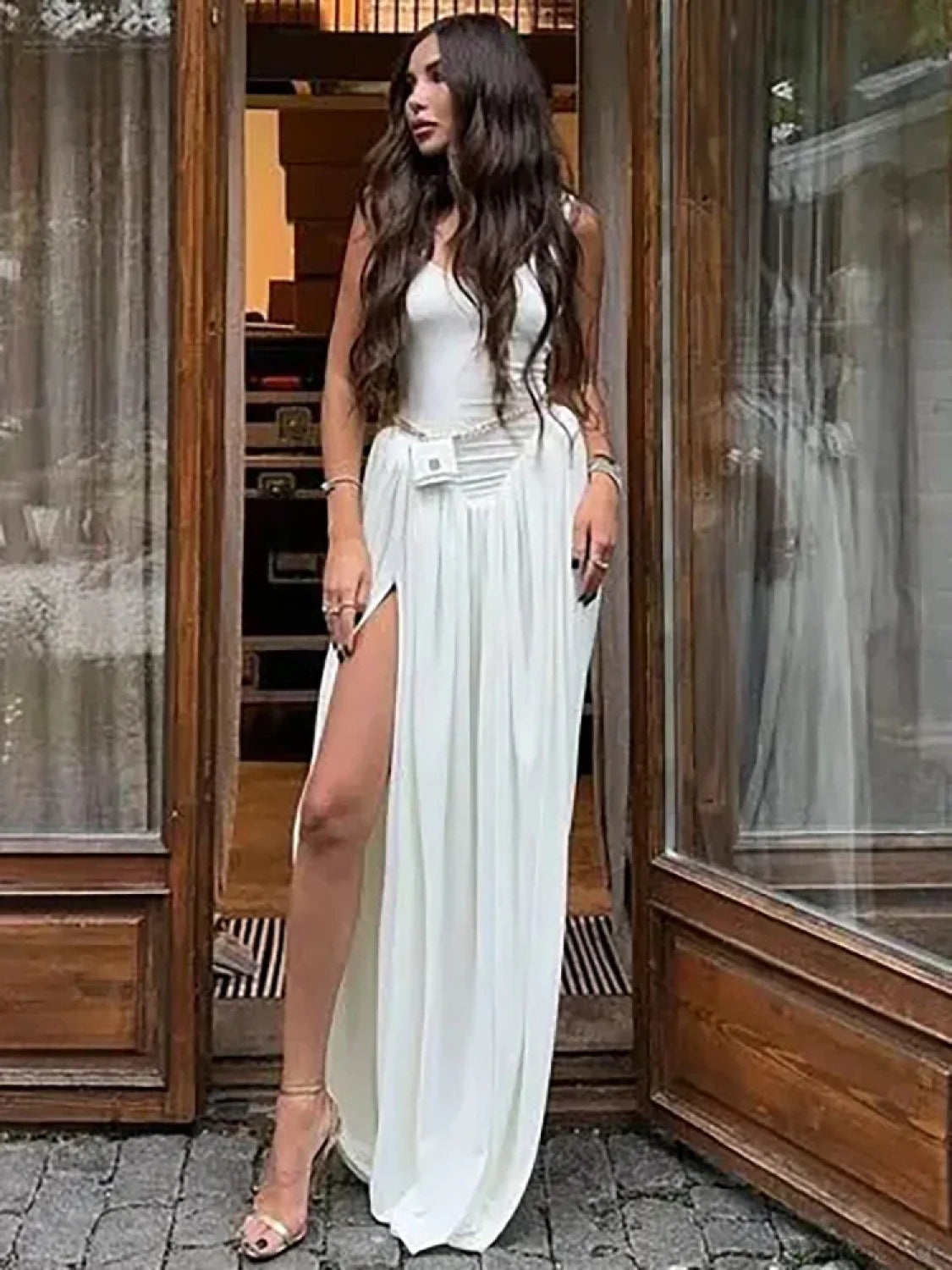 Black High Slit Maxi Vacation Dress vacationdress-250223