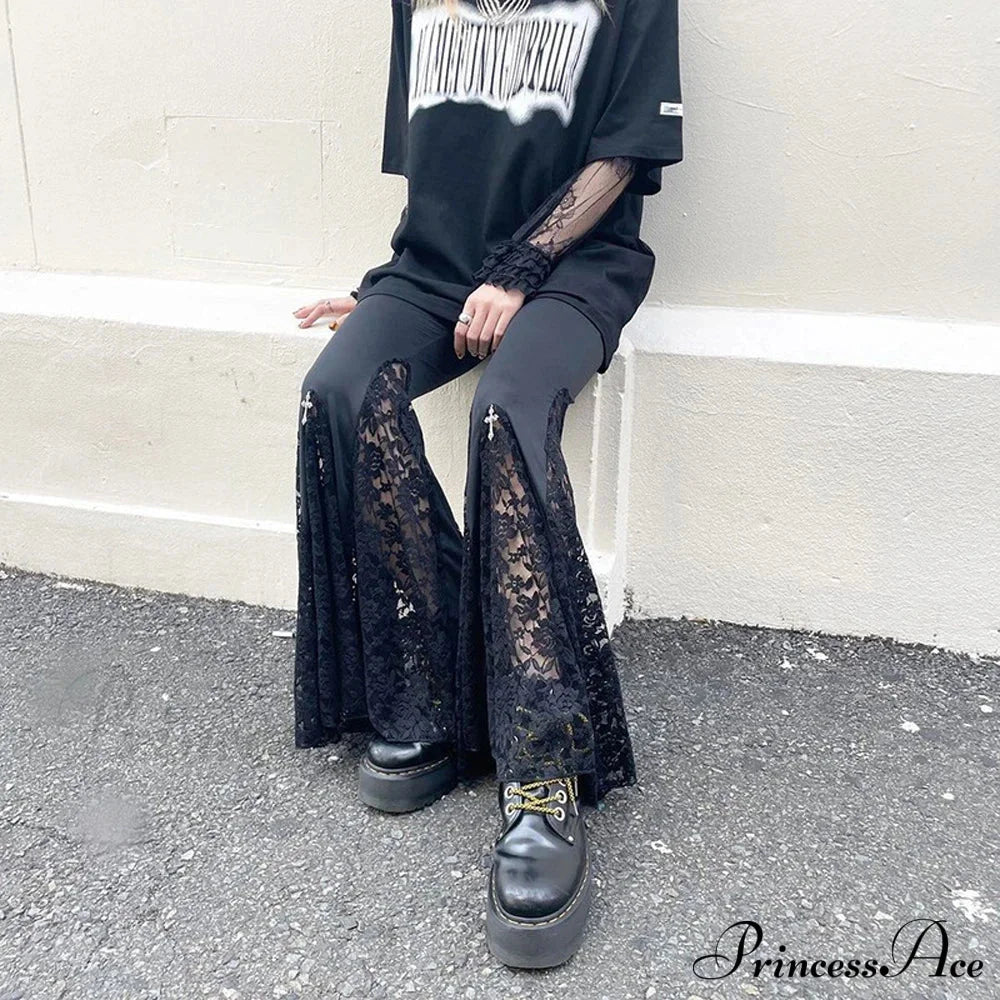 Black Lace Flared Halloween Pants