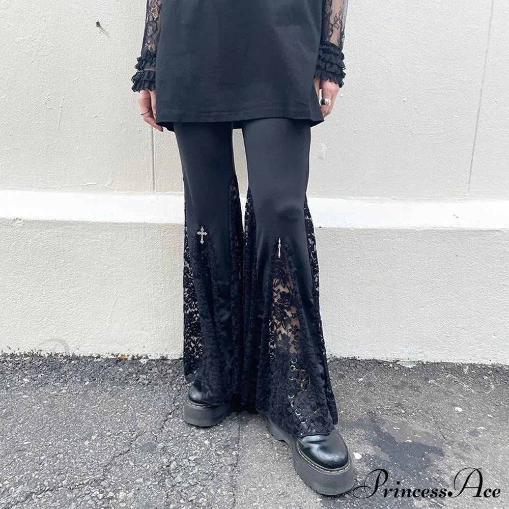 Black Lace Flared Halloween Pants