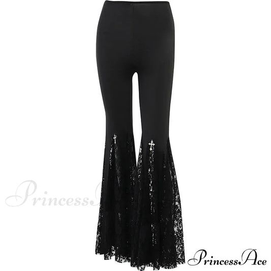 Black Lace Flared Halloween Pants / S