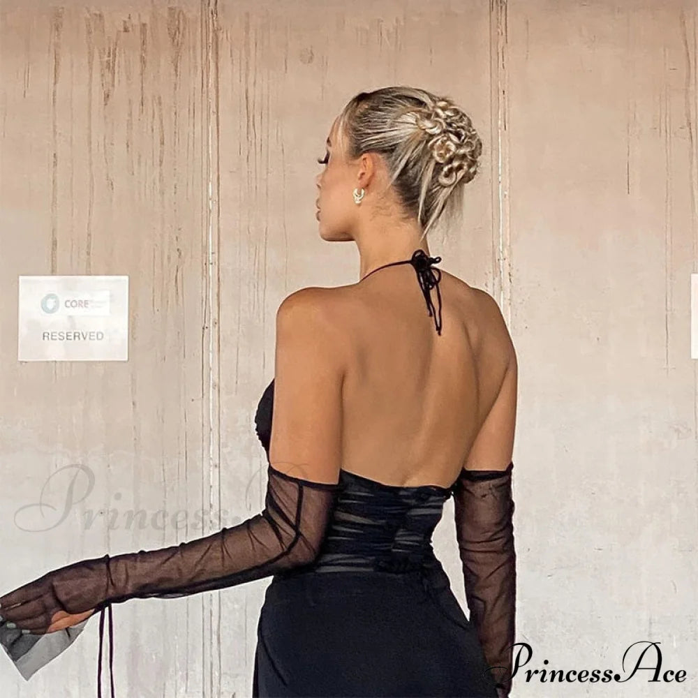 Black Mesh Stylish Top With Glove Top