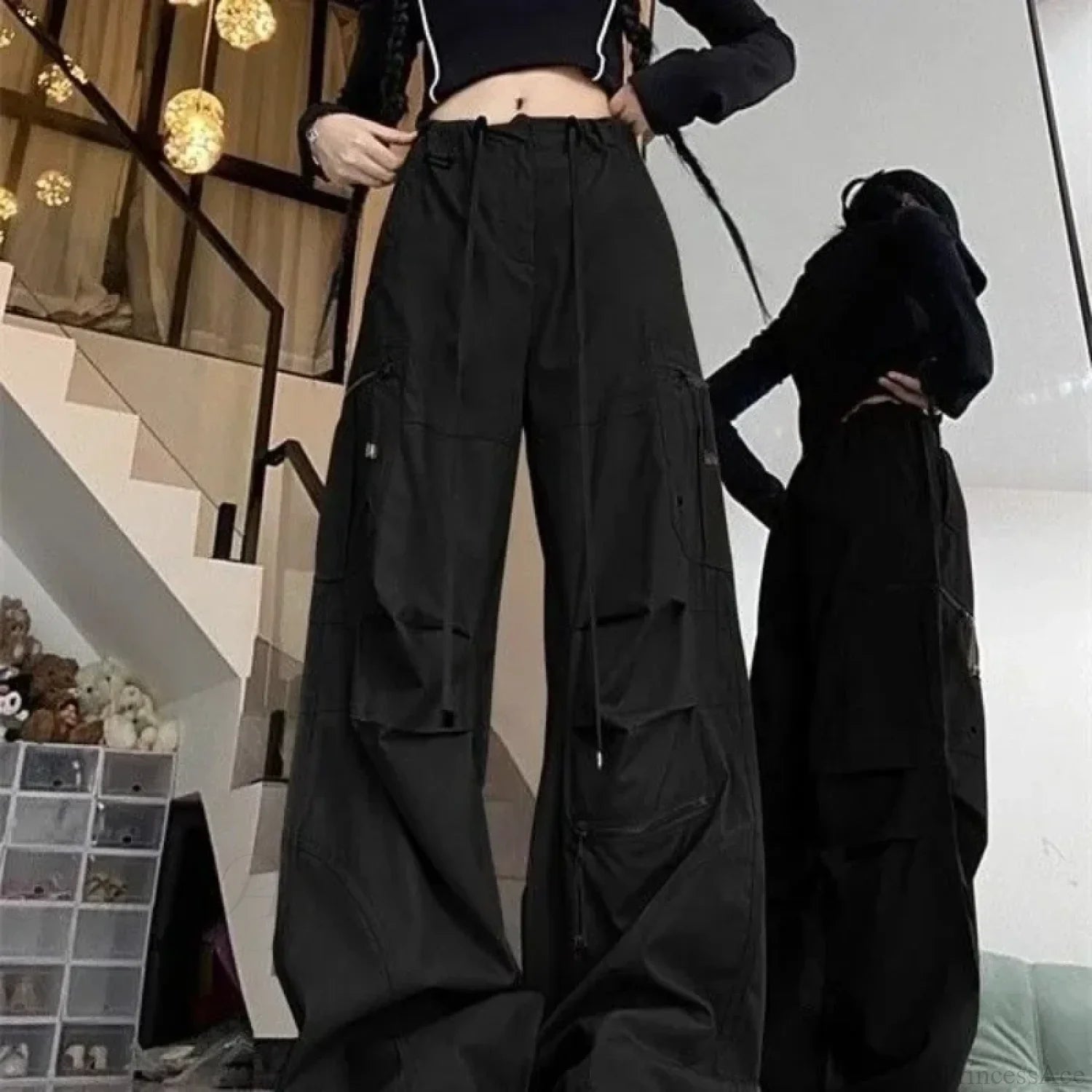 Black Parachute Cargo Pants Y2K Pants