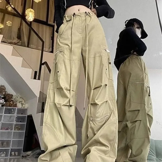 Black Parachute Cargo Pants Y2K Pants yellow / M