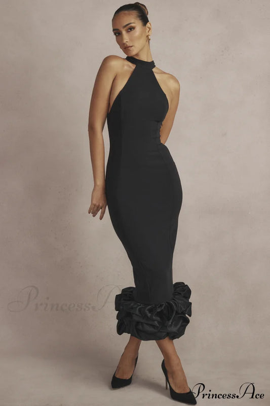 Black Peplum Midi Dress | Dress In Beauty