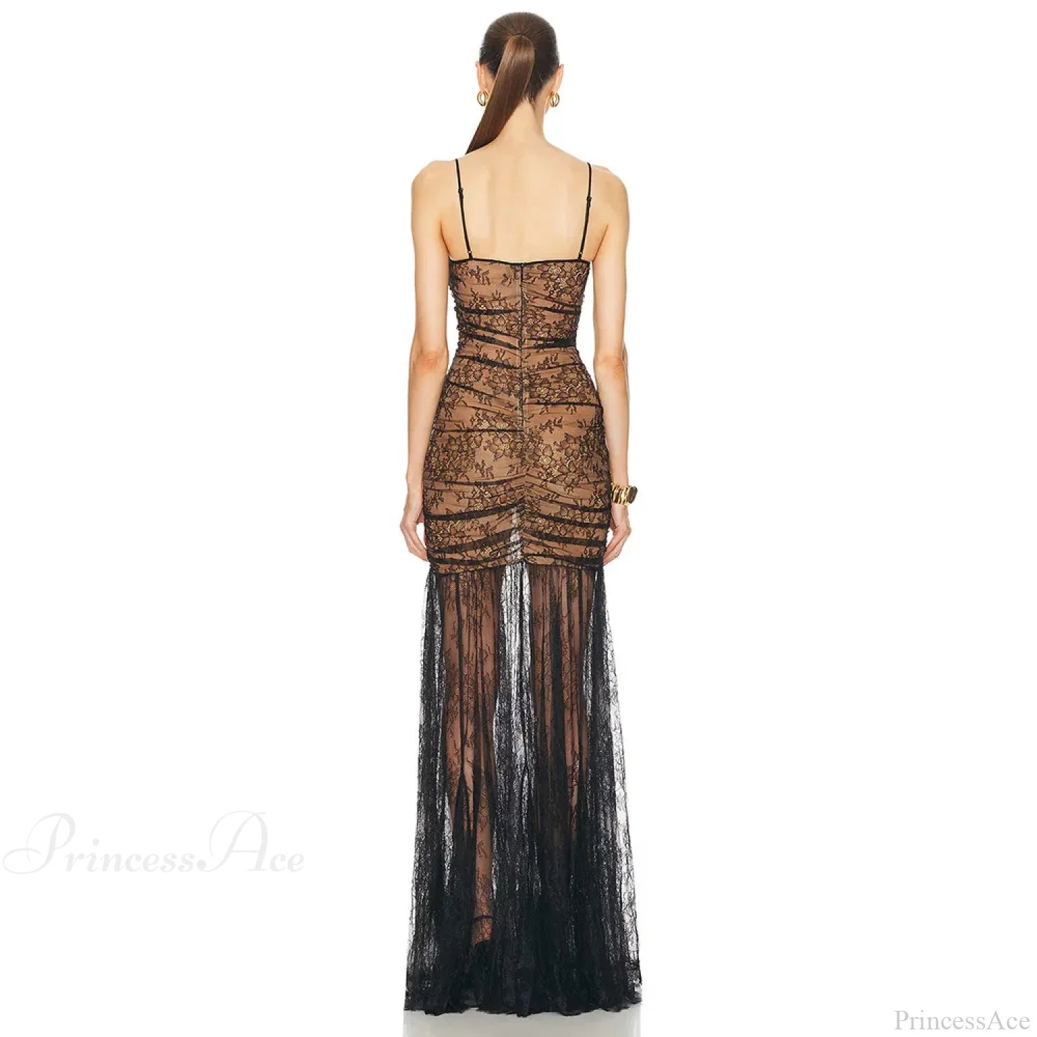 Black Pleated Lace Halter Party Dress Partydress-241208