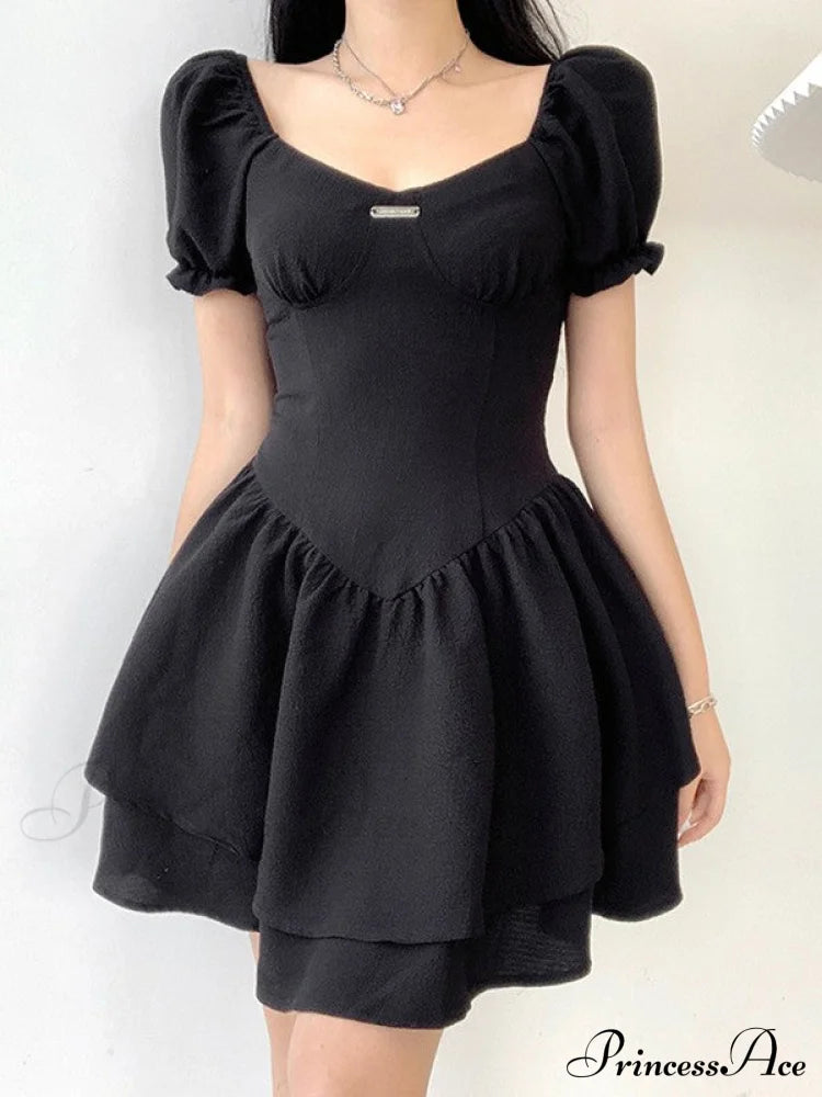 Black Pu Graceful Cropped Tank Top Mini Dresses