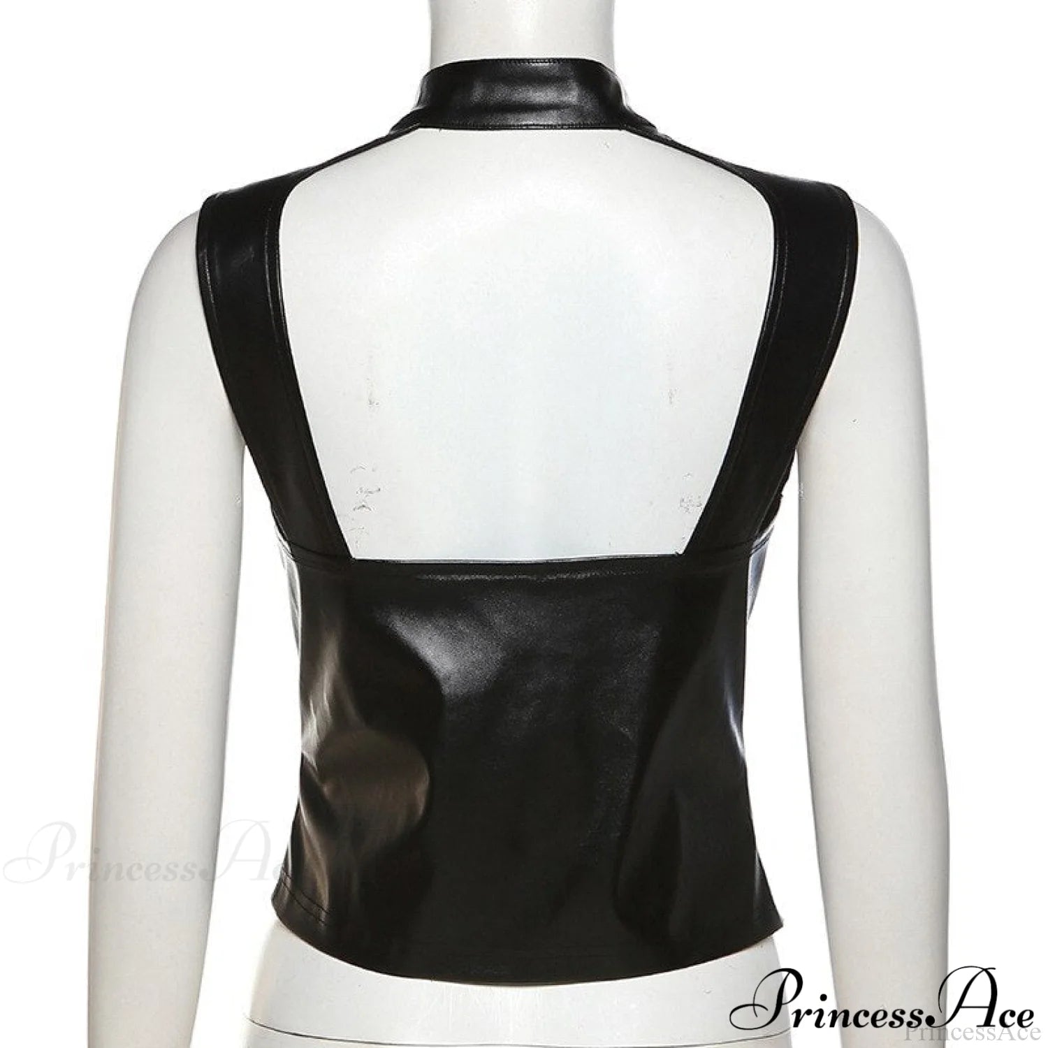 Black Pu Leather Charming Moto Zipper Tank Top