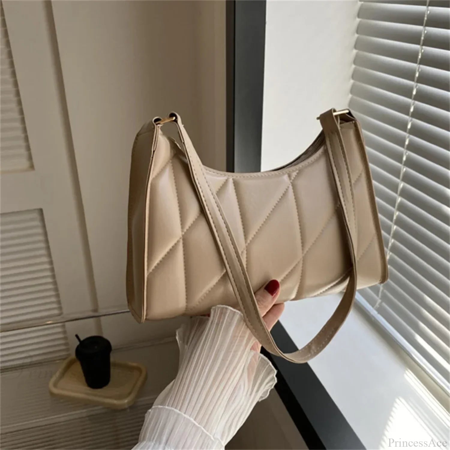 Black PU Leather Retro Hobos Shoulder Bag Khaki shoulder-250126