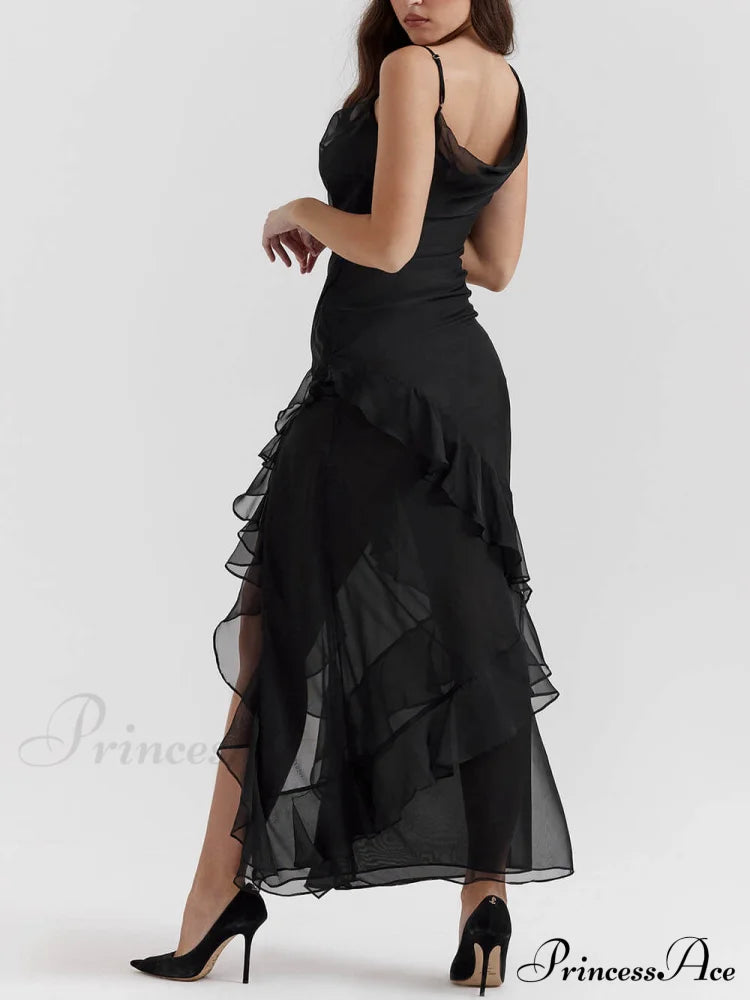 Black Ruffle Stylish Maxi Dress Dresses