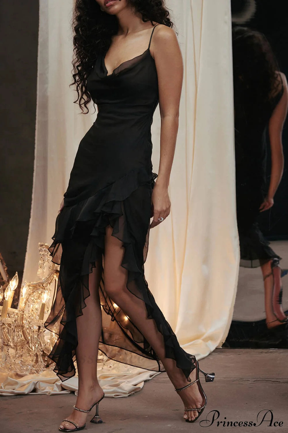 Black Ruffle Stylish Maxi Dress Dresses