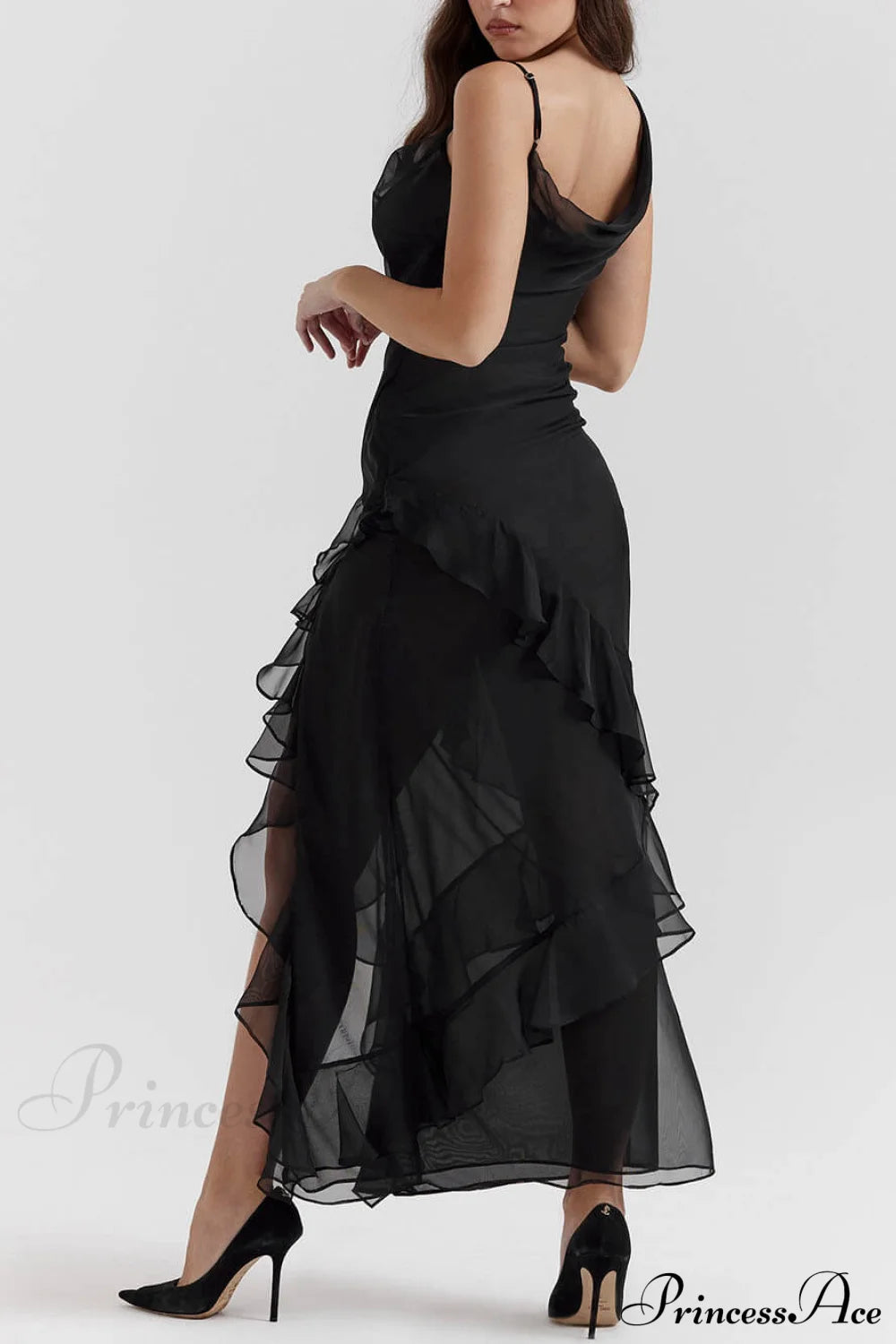 Black Ruffle Stylish Maxi Dress Dresses