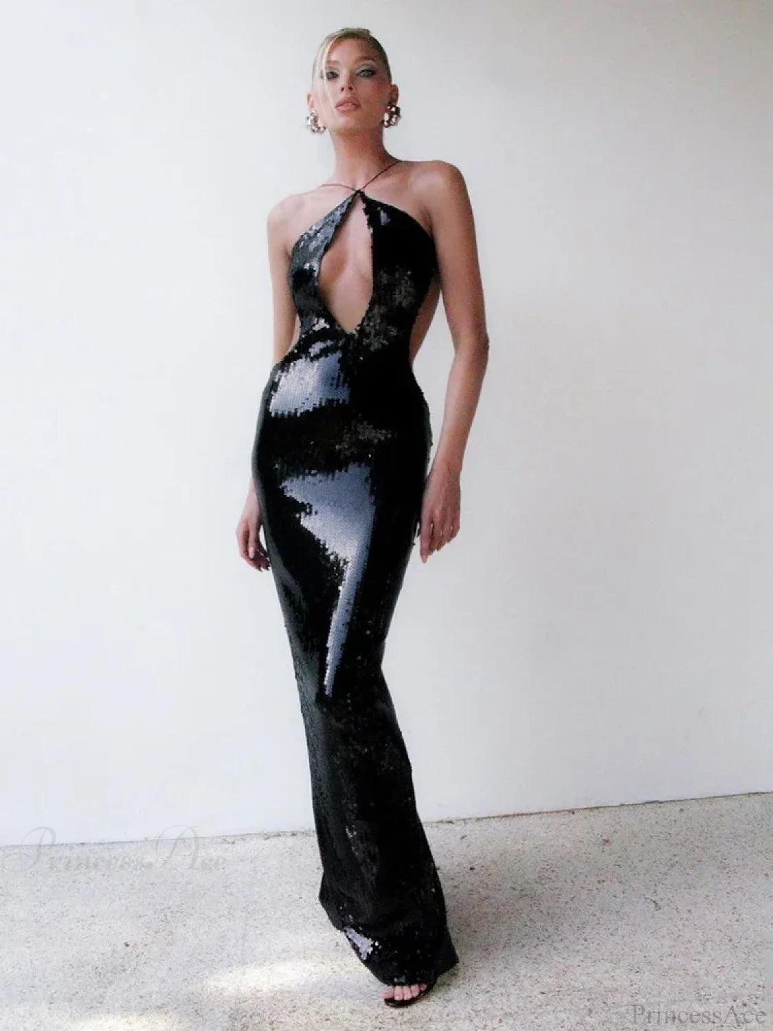 Black Sequin Long Party Dress Partydress-241208