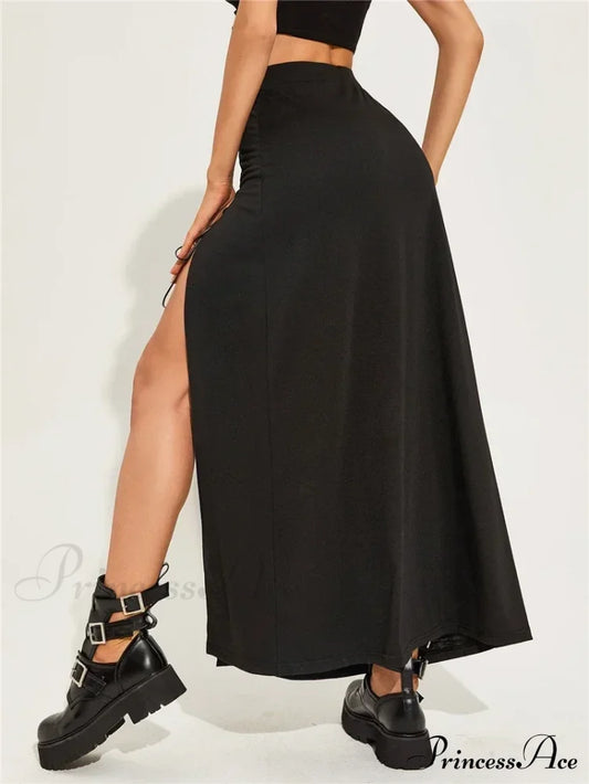 Black Sexy Split Simple Casual All-Match Cool Mature Vitality Skirt Halloween