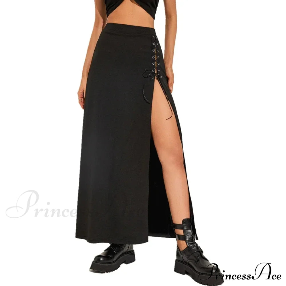 Black Sexy Split Simple Casual All-Match Cool Mature Vitality Skirt Black / S Halloween