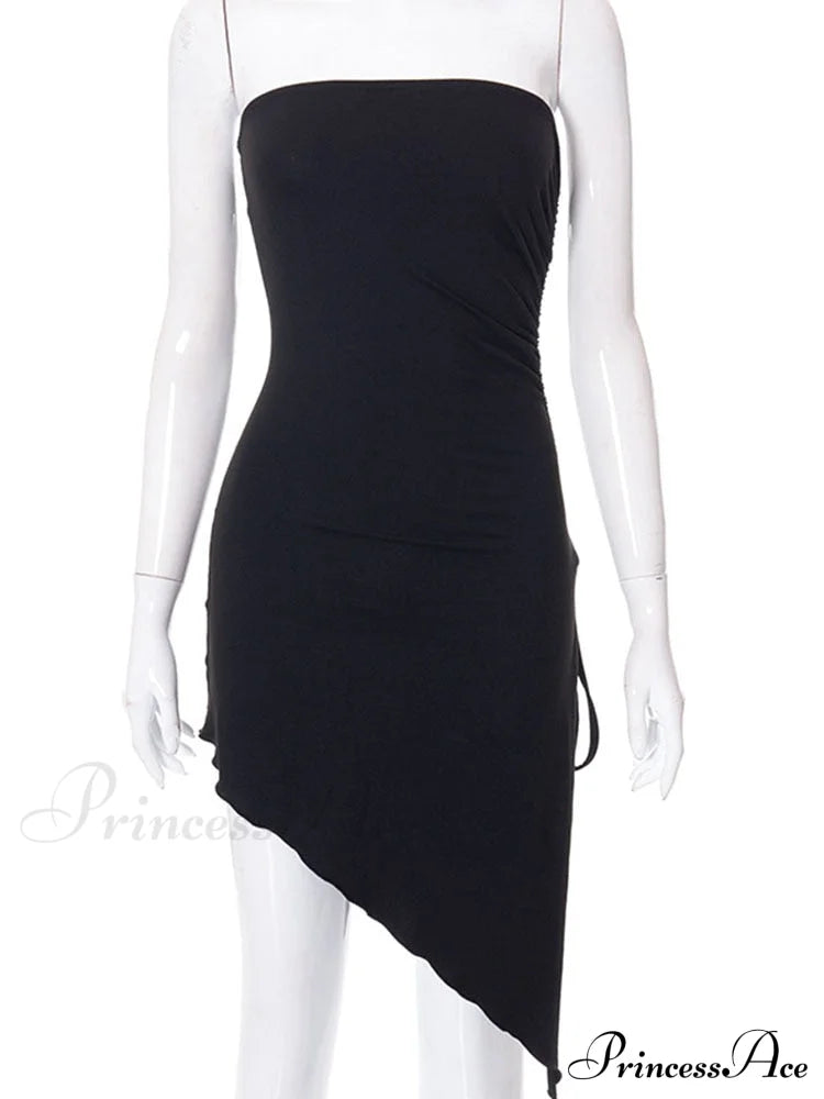 Black Side Split Charming Tube Mini Dress