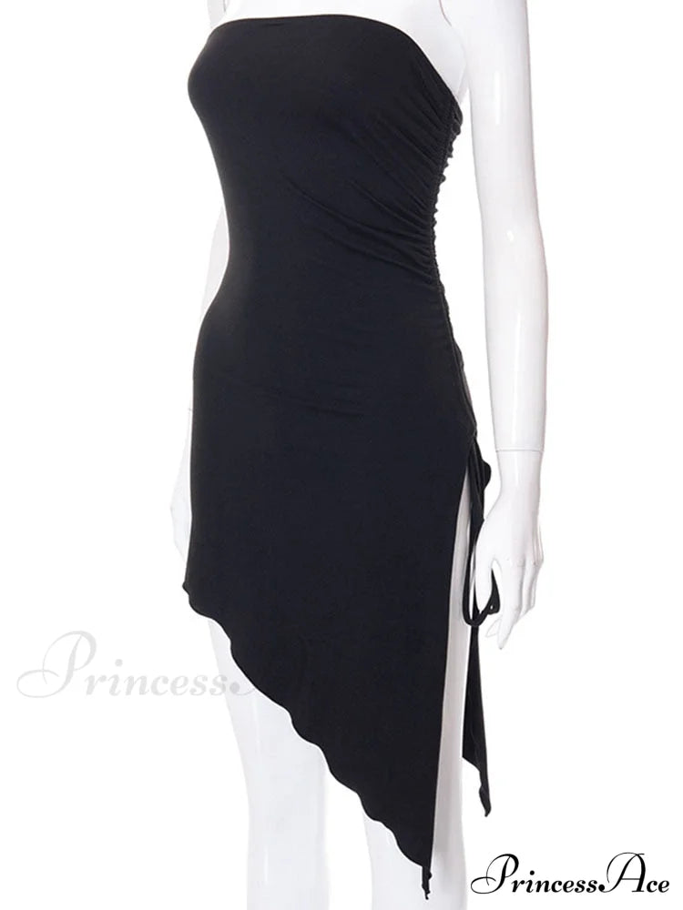 Black Side Split Charming Tube Mini Dress