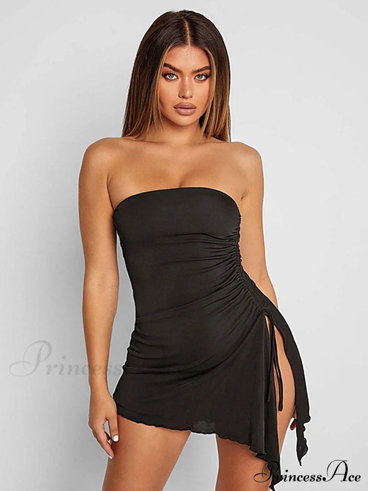 Black Side Split Tube Mini Dress Free From Label