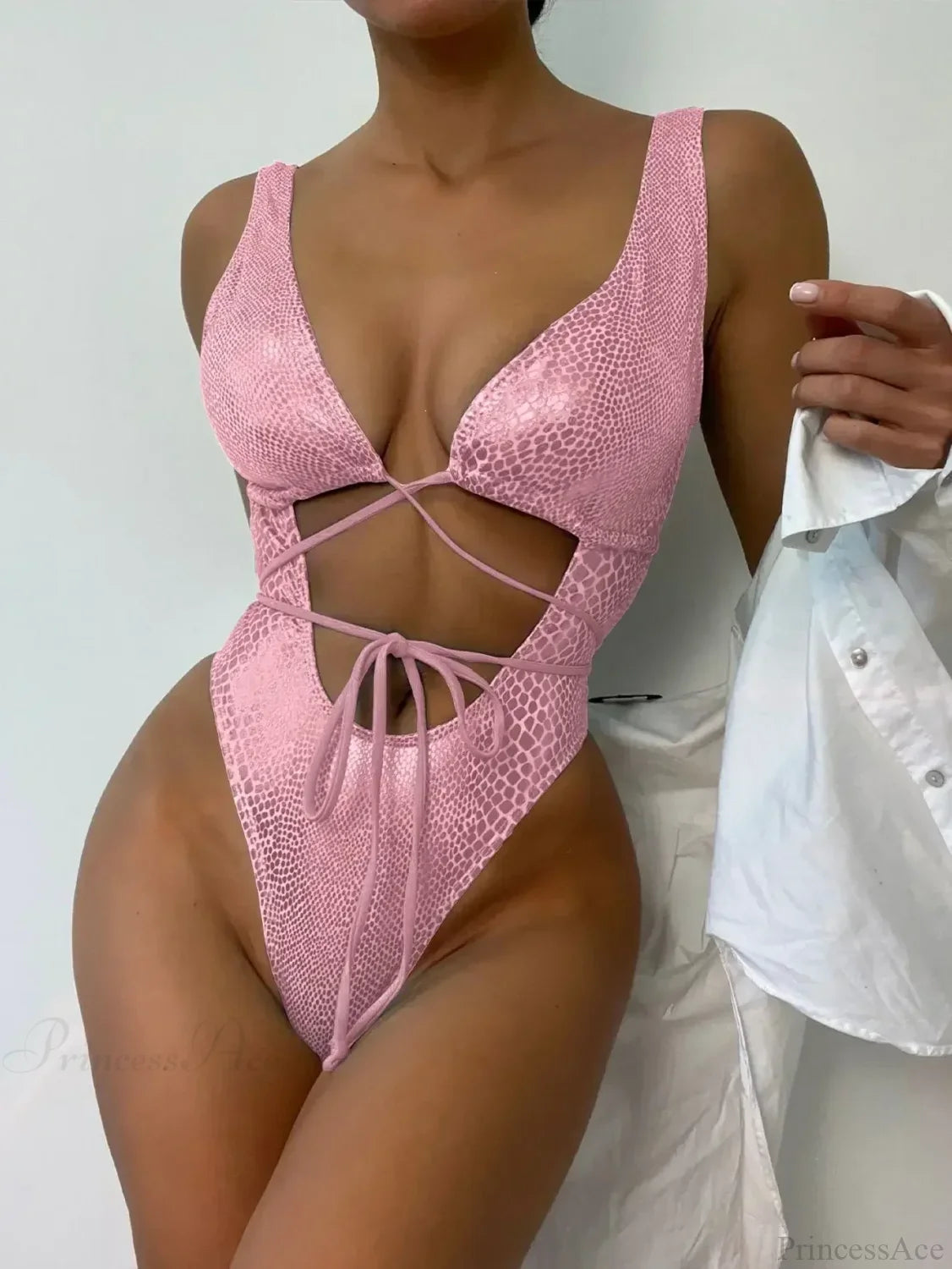 Black Snake Print Criss Cross One Piece Pink / S onepiece-250223