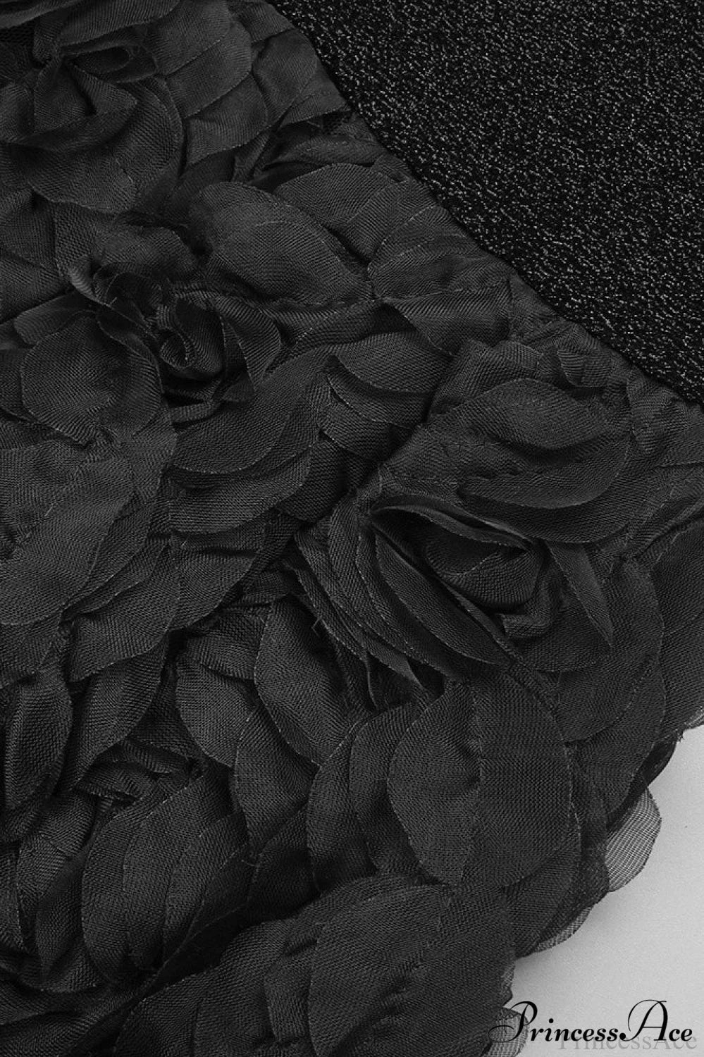 Black Sparkle Silver Thread Rose Hem Party Dress