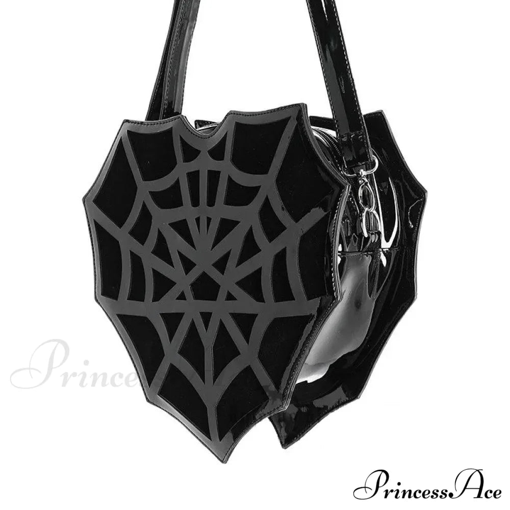 Black Spider Web Punk Creative Women’s Halloween Designer Shoulder Crossbody Bag / 30X30X8Cm