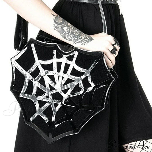 Black Spider Web Punk Creative Women’s Halloween Designer Shoulder Crossbody Bag