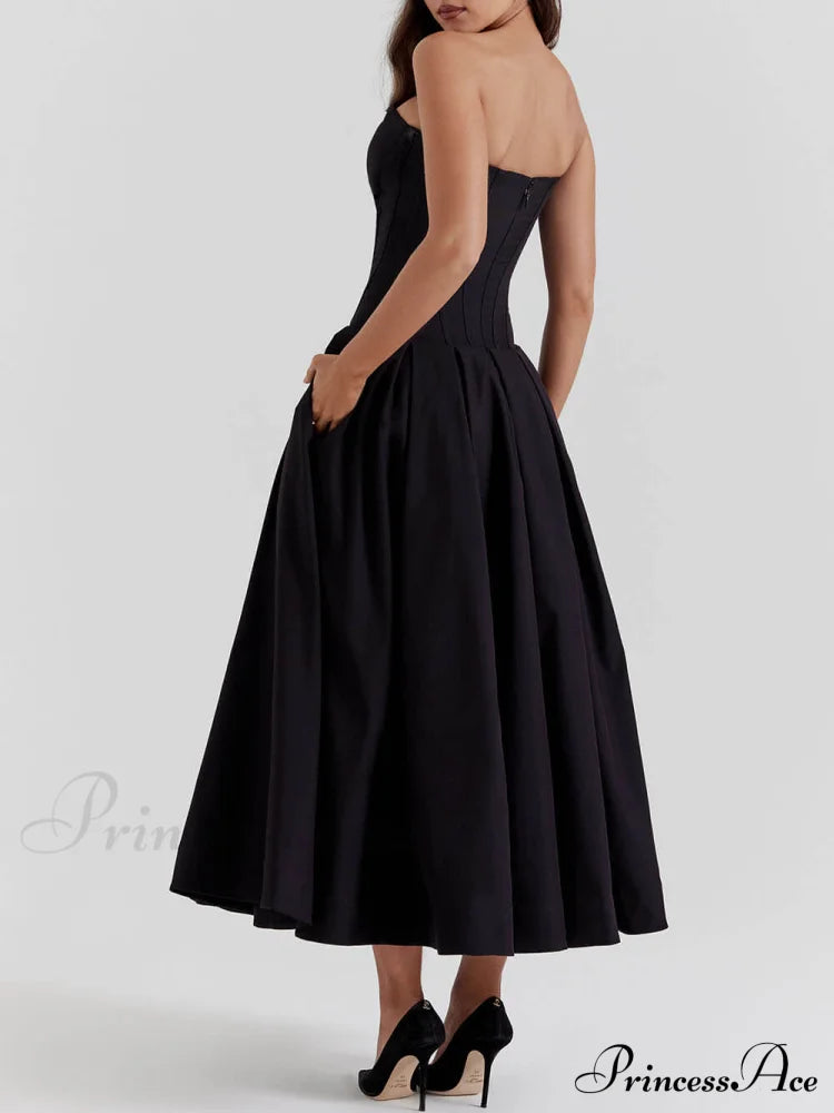 Black Strapless Stylish Midi Dress Dresses