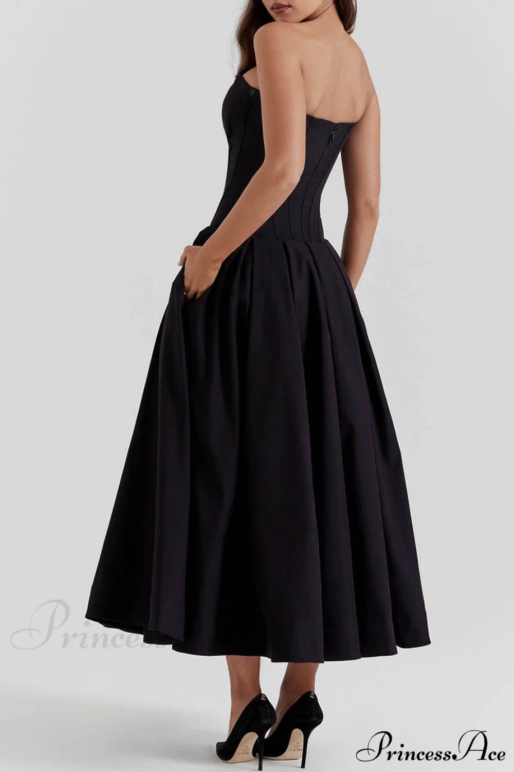 Black Strapless Stylish Midi Dress Dresses