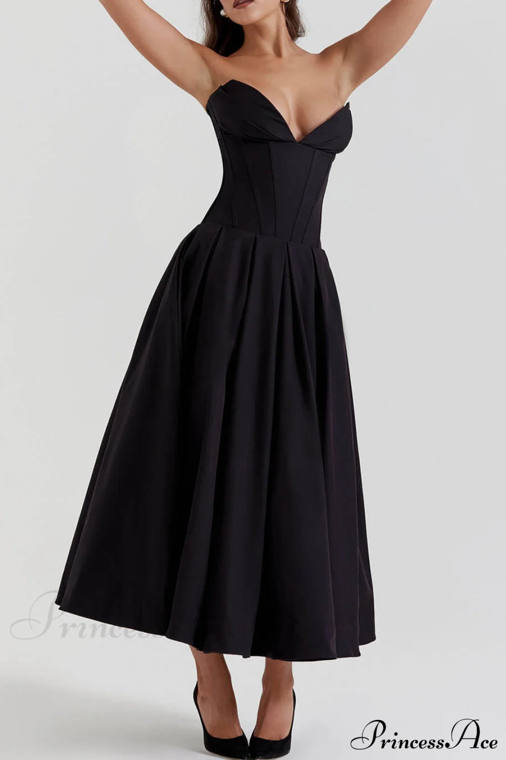 Black Strapless Stylish Midi Dress Dresses