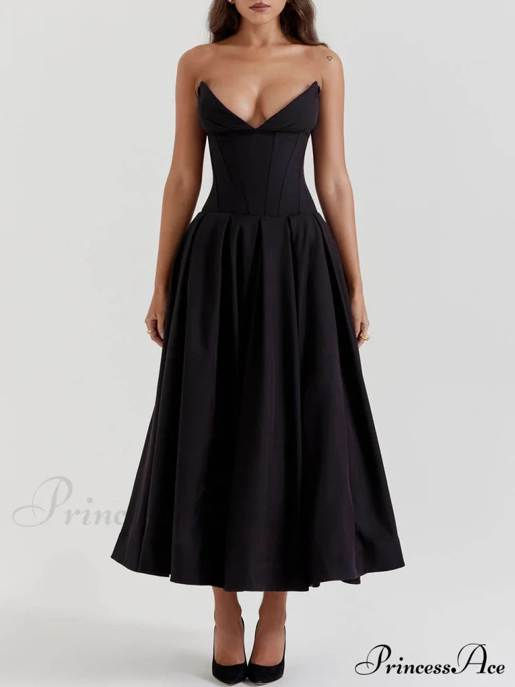 Black Strapless Stylish Midi Dress / S Dresses