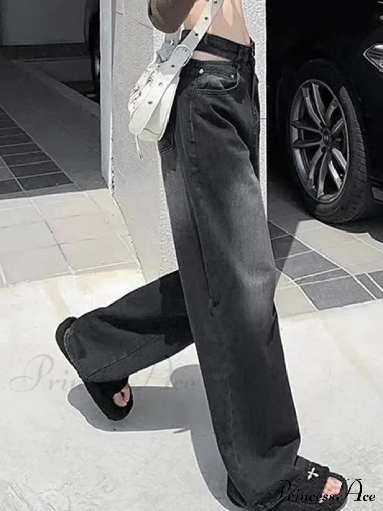 Black Stretch Graceful Flare Leg Pants Boyfriend Jeans