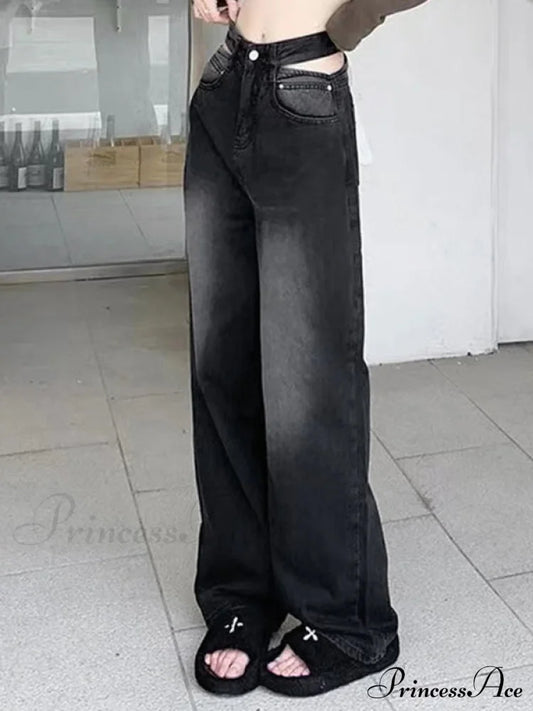 Black Stretch Graceful Flare Leg Pants Boyfriend Jeans