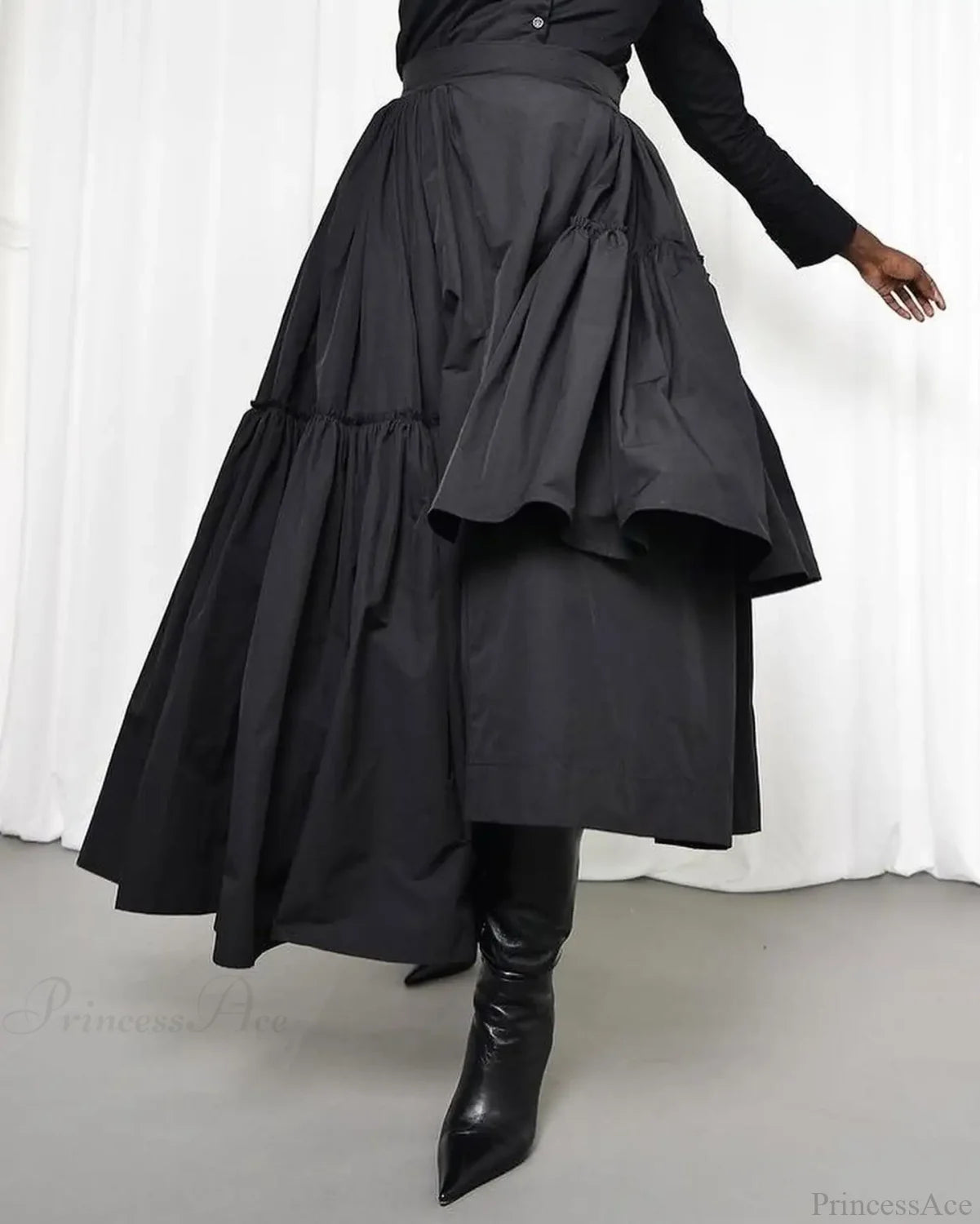 Black Taffeta Ankle Length Skirt