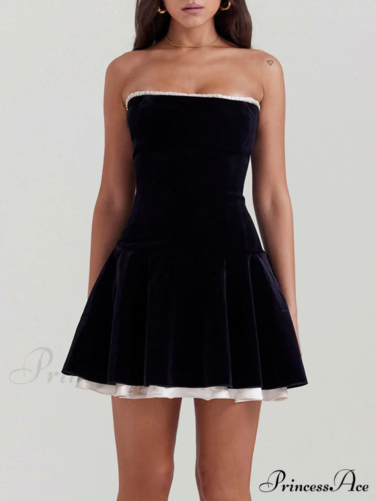 Black Velvet Stylish Strapless Dress Dresses