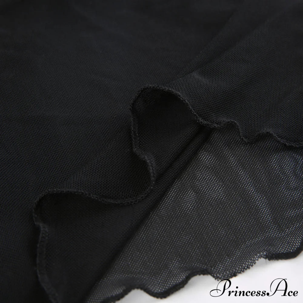 Black - With Mesh T-Shirt Rave Patchwork Sexy Goth Lace Clubwear