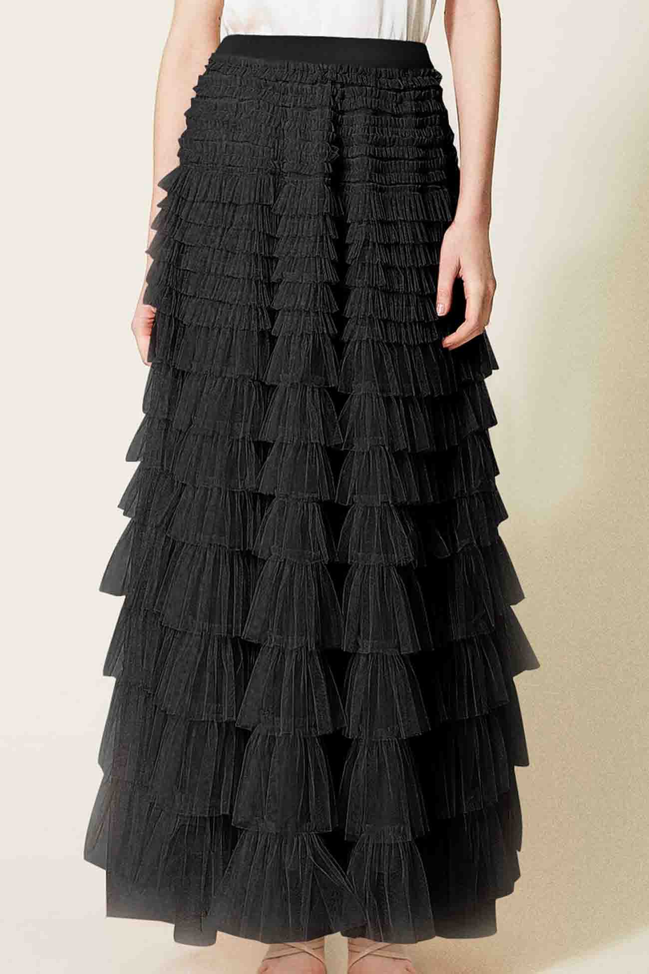 A-line Tiered Mesh Skirt