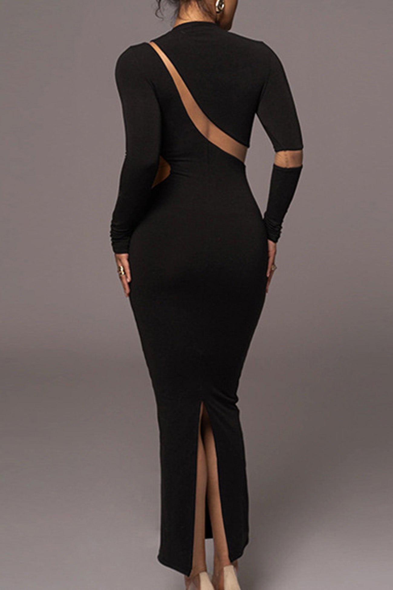 Irregular Slit Long Sleeve Dress