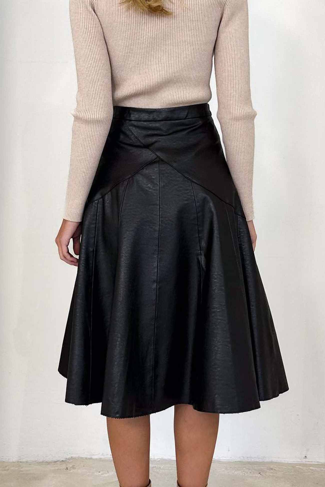 High Waist Pleated Midi Skirt crafted from Leather